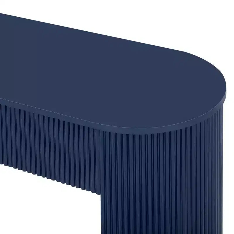 Consolle scanalata con contenitore, tavolo da ingresso moderno in legno con cassetti e piano ovale per ingresso e soggiorno