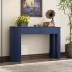 Consolle scanalata con contenitore, tavolo da ingresso moderno in legno con cassetti e piano ovale per ingresso e soggiorno