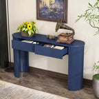 Consolle scanalata con contenitore, tavolo da ingresso moderno in legno con cassetti e piano ovale per ingresso e soggiorno