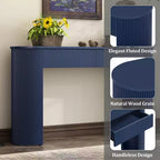 Consolle scanalata con contenitore, tavolo da ingresso moderno in legno con cassetti e piano ovale per ingresso e soggiorno