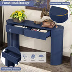 Consolle scanalata con contenitore, tavolo da ingresso moderno in legno con cassetti e piano ovale per ingresso e soggiorno