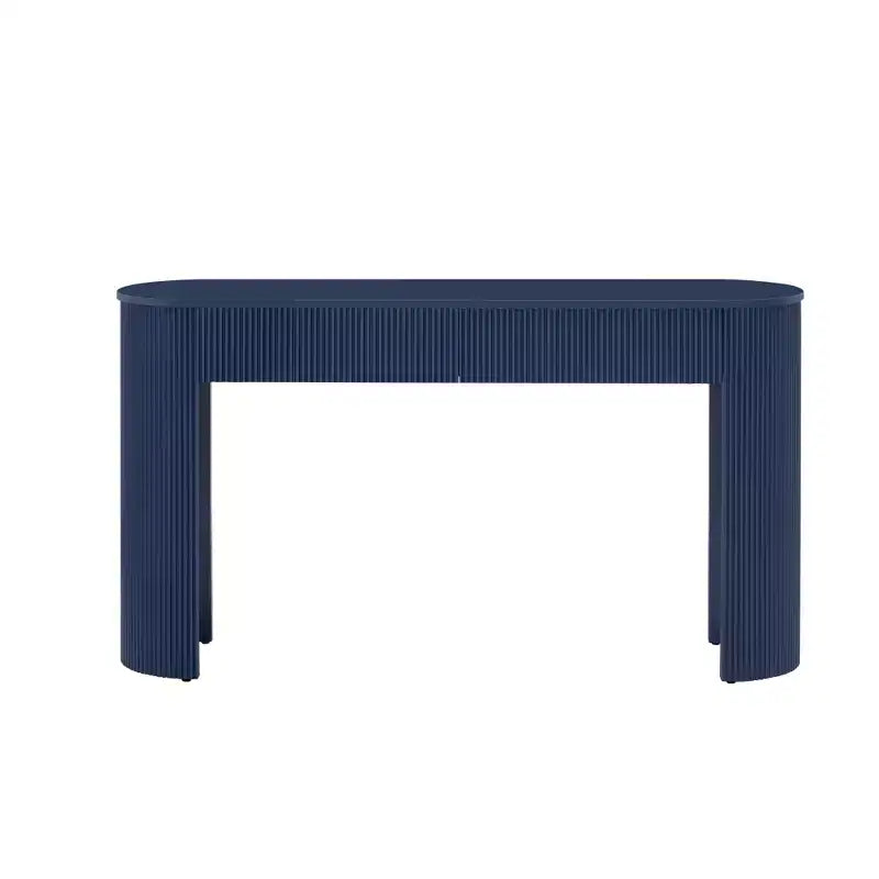 Consolle scanalata con contenitore, tavolo da ingresso moderno in legno con cassetti e piano ovale per ingresso e soggiorno