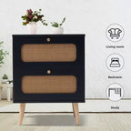 Comodino in Rattan, Tavolino Laterale in Legno Stile Rustico con 2 Cassetti in Rattan Fatti a Mano, Comodino Piccolo per Soggiorno, Camera da Leto, Ufficio, Studio