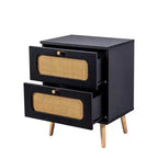 Comodino in Rattan, Tavolino Laterale in Legno Stile Rustico con 2 Cassetti in Rattan Fatti a Mano, Comodino Piccolo per Soggiorno, Camera da Leto, Ufficio, Studio