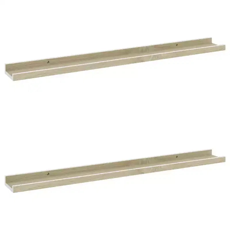 Set 2 Mensole da Parete MDF Bianco e Rovere Sonoma 80 x 9 x 3 cm