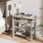 Tavolino da Divano con Stazione di Ricarica, Tavolino Laterale Ribaltabile con Porte USB e Prese di Corrente, Tavolino da Letto con Ripiani Contenitore per Piccoli Spazi