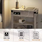 Tavolino da Divano con Stazione di Ricarica, Tavolino Laterale Ribaltabile con Porte USB e Prese di Corrente, Tavolino da Letto con Ripiani Contenitore per Piccoli Spazi