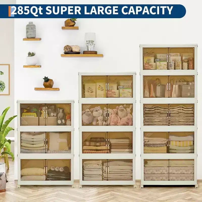 285QT Scatola Portaoggetti Impilabile, Scatola Portaoggetti in Plastica con Coperchio, Cassetto in Plastica con Sportello Magnetico e Ruote, Pieghevole Adatta per Casa, Dormitorio