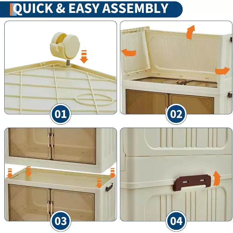285QT Scatola Portaoggetti Impilabile, Scatola Portaoggetti in Plastica con Coperchio, Cassetto in Plastica con Sportello Magnetico e Ruote, Pieghevole Adatta per Casa, Dormitorio