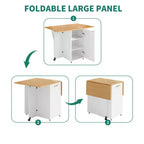 Carrello da Cucina su Ruote con Prese Elettriche e Bancone Colazione Pieghevole, Carrello Portatile con Ampio Armadietto e Cestino per la Spazzatura