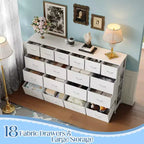 Cassettiera con 18 cassetti in tessuto, Cassettiera in tessuto da 160 cm con stazione di ricarica, Cassettiere robuste e capienti per camera da letto, Piano in legno, Struttura in acciaio