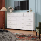 Cassettiera con 18 cassetti in tessuto, Cassettiera in tessuto da 160 cm con stazione di ricarica, Cassettiere robuste e capienti per camera da letto, Piano in legno, Struttura in acciaio