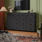 Cassettiera con 18 cassetti in tessuto, Cassettiera in tessuto da 160 cm con stazione di ricarica, Cassettiere robuste e capienti per camera da letto, Piano in legno, Struttura in acciaio