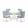 HomeStock 5-Piece Round Linen White Finish Solid Wood Top Dining table with 4 Chairs
