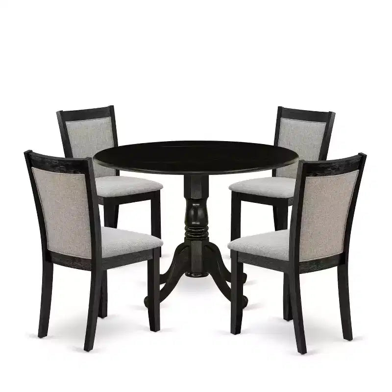 HomeStock 5-Piece Natural Oak Finish Solid Wood Top Dining Table with 4 Parson Chair with Drop Leaf Lattice Back