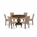 HomeStock 7-Piece Distressed Jacobean Finish Solid Wood Top Dining Table with 6 Chairs