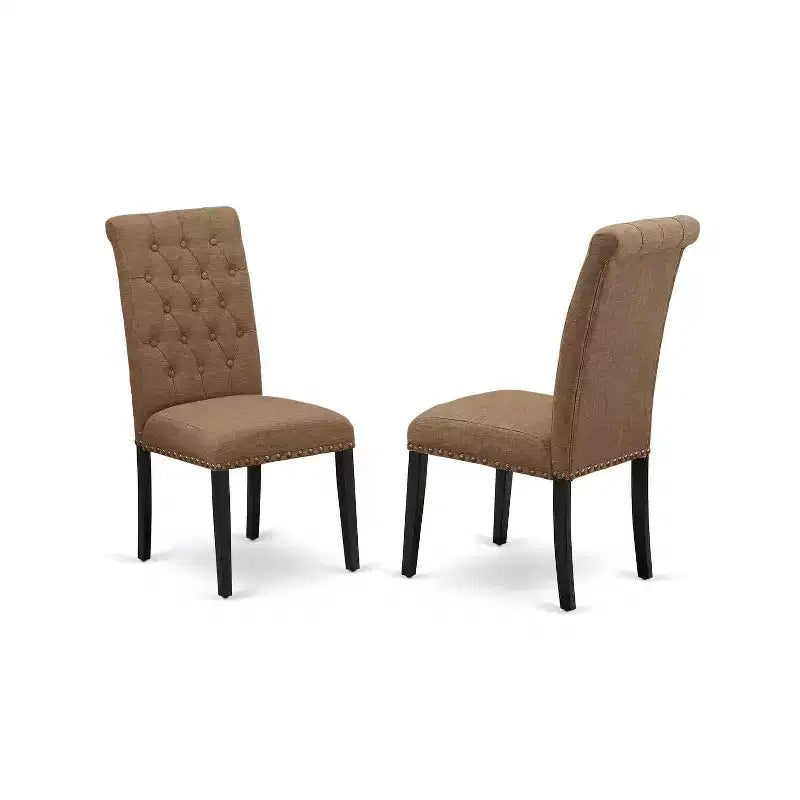 3-Piece Black and Cherry Finish Solid Wood Top - Button Tufted Upholstered Dining Room Set - Seats-4