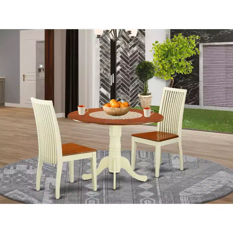 Set da pranzo 3 pezzi con piano in legno massello di ciliegio e panna