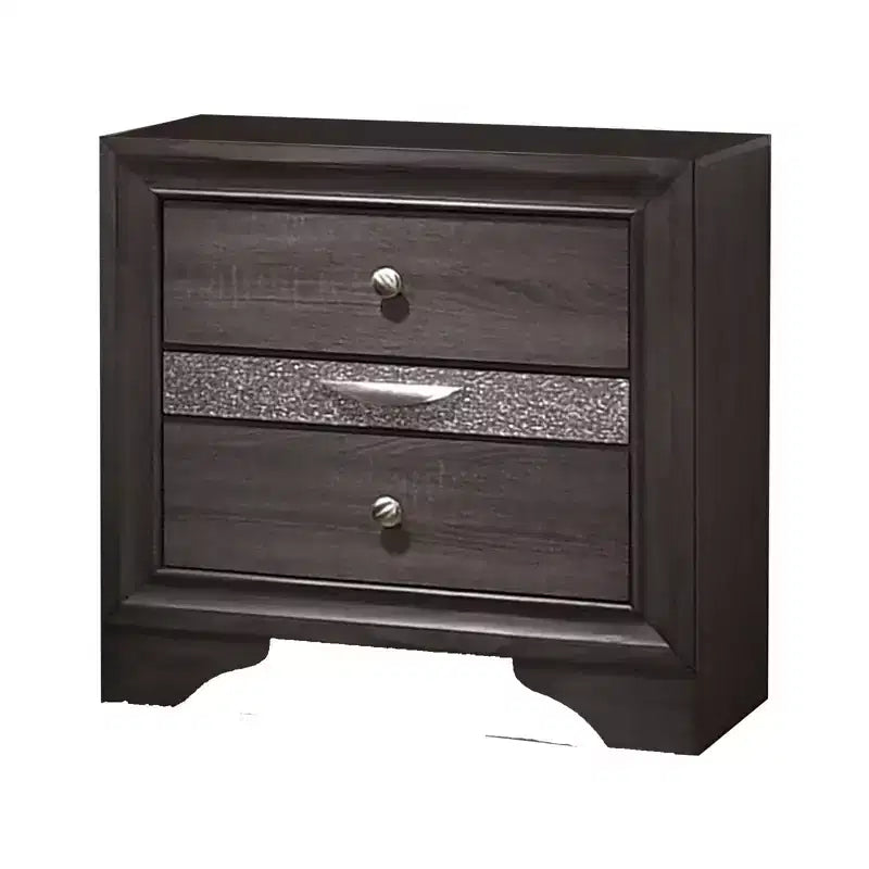 Royal Hampton Nightstand with 2 Drawers and 1 Jewelry Drawer, Gray and Silver