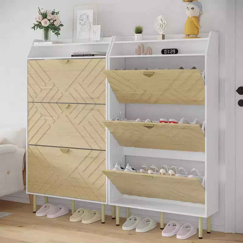 Scarpiera color legno, scarpiera sottile a 3 cassetti, scarpiera da ingresso nascosta regolabile, scaffale portascarpe salvaspazio autoportante per camera da letto