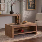 Rectangular Solid Wood Coffee Table with Storage Shelf, 2-Tier Living Room Center Table for Apartments or Offices - Panipeachy