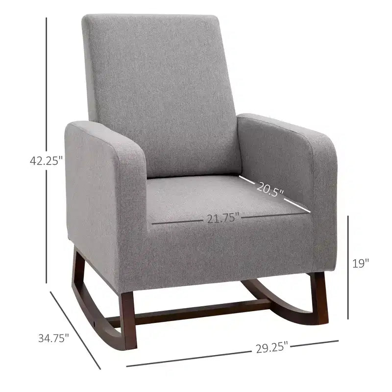 Sedia a dondolo Accent Lounge con base curva in legno massello e seduta imbottita in lino