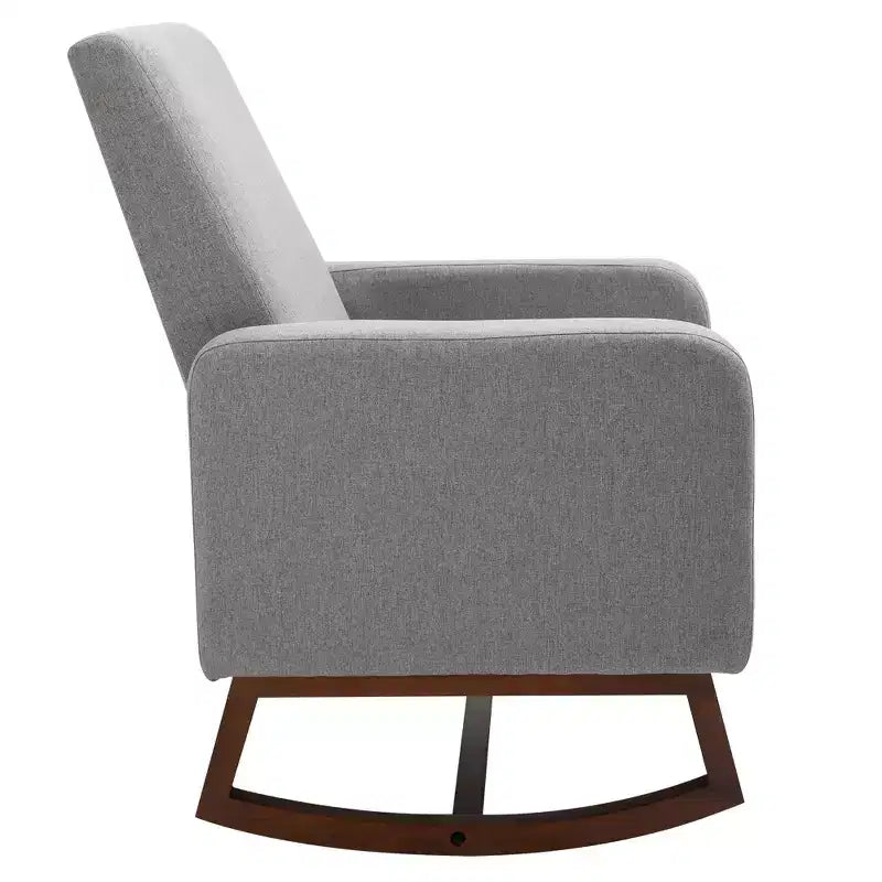 Sedia a dondolo Accent Lounge con base curva in legno massello e seduta imbottita in lino