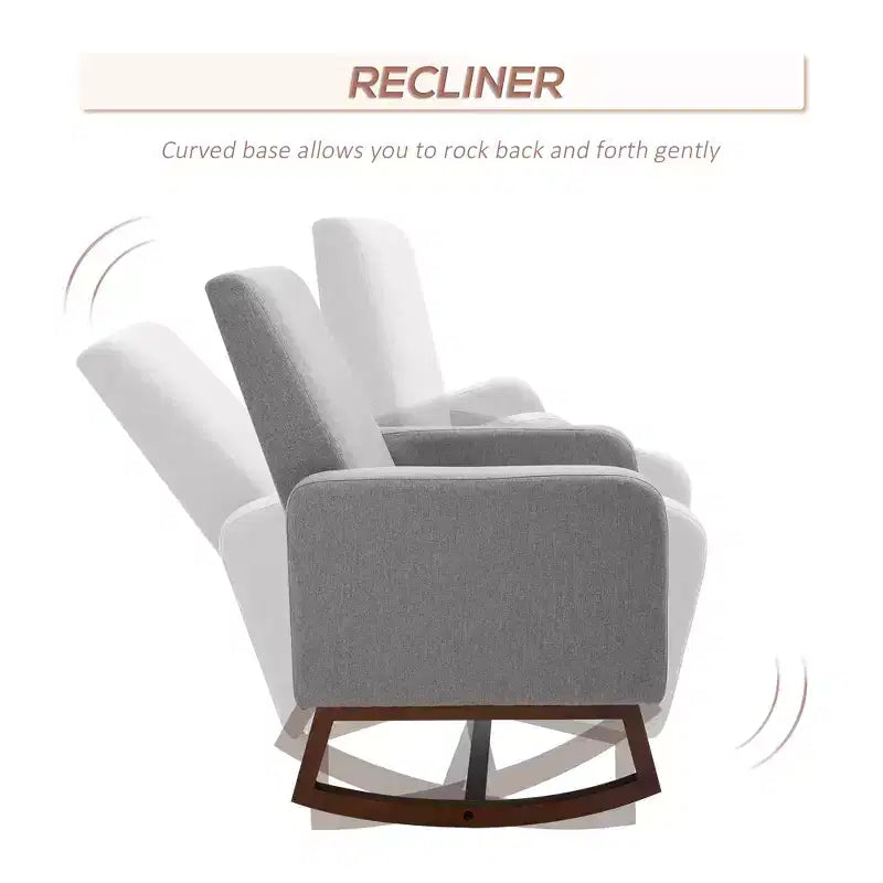 Sedia a dondolo Accent Lounge con base curva in legno massello e seduta imbottita in lino
