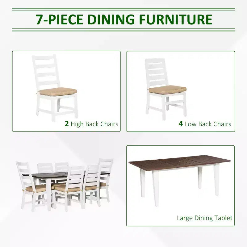 Set da pranzo da giardino per 6, Set di mobili da esterno con tavolo e sedie, cuscini, foro per ombrellone per giardino o piscina