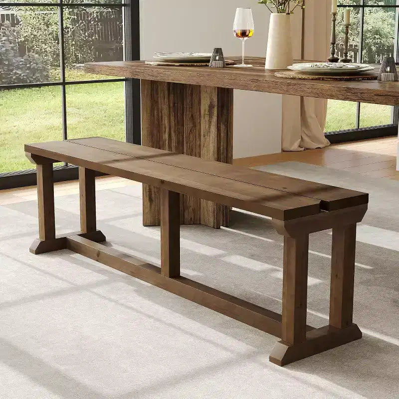 Lantine Solid Wood Dining Bench, 59 Farmhouse Entryway Bench Kitchen Table Seat for Dining Room, Living Room, Hallway, Easy to Assemble
