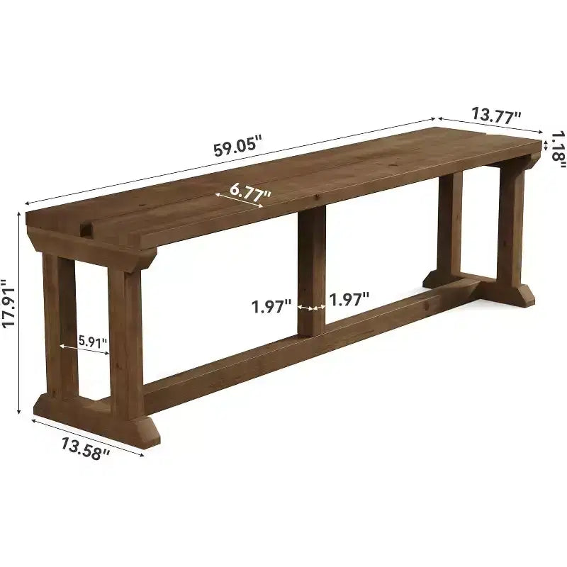 Solid Wood Dining Bench, 59 Farmhouse Entryway Bench