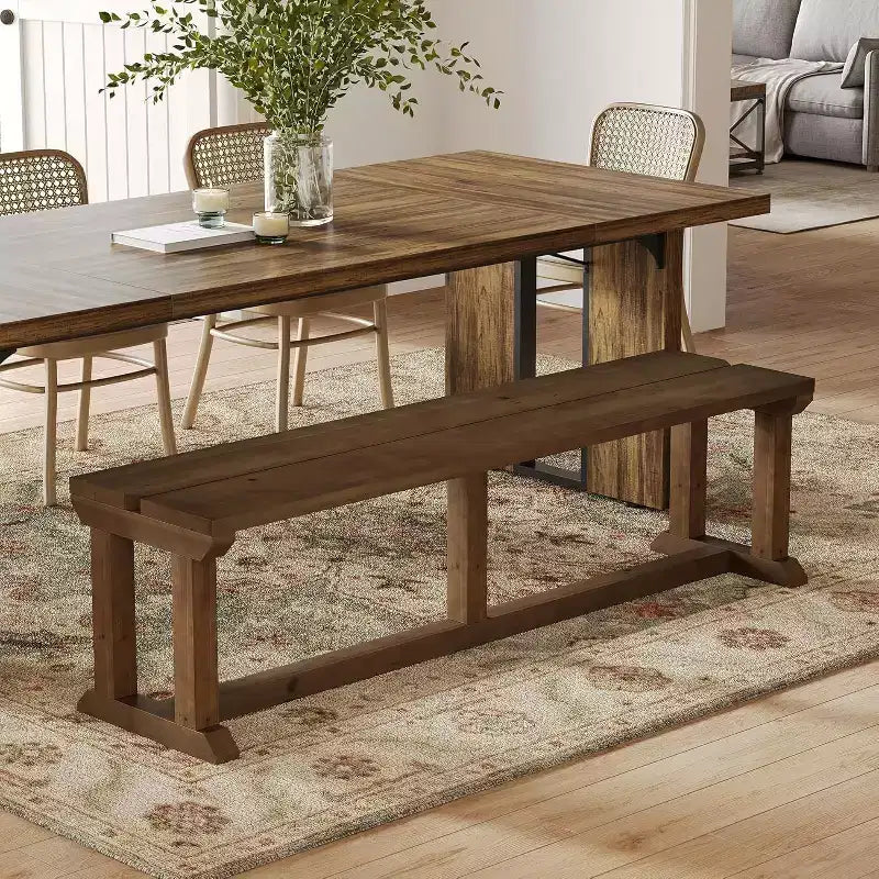 Solid Wood Dining Bench, 59 Farmhouse Entryway Bench