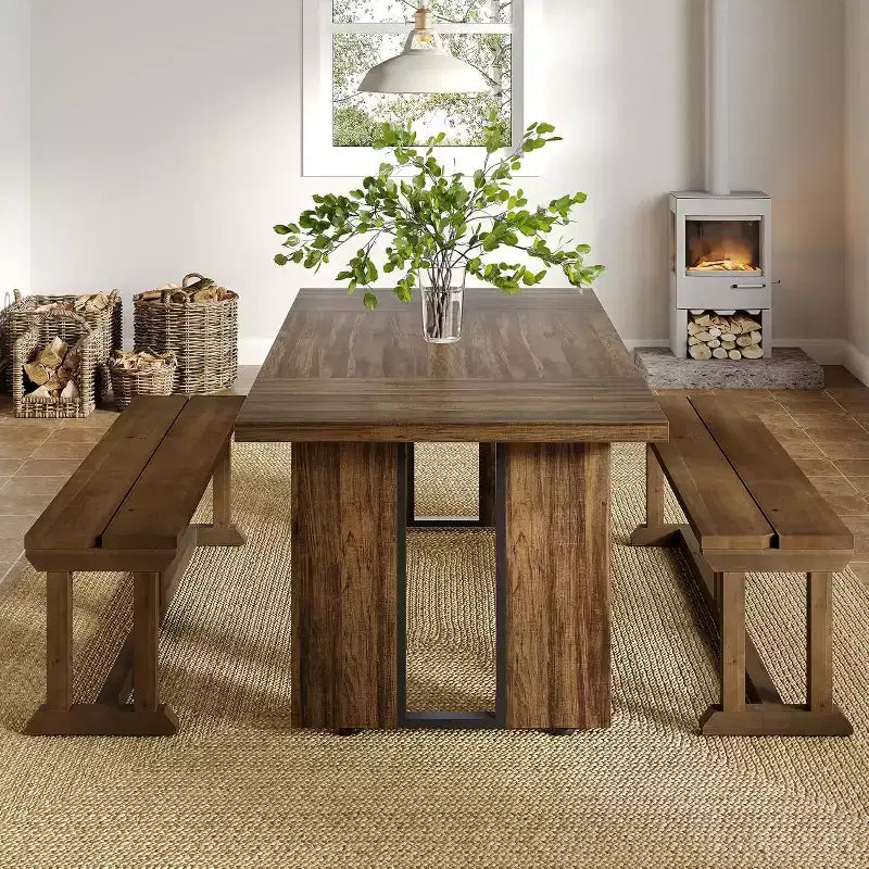 Solid Wood Dining Bench, 59 Farmhouse Entryway Bench