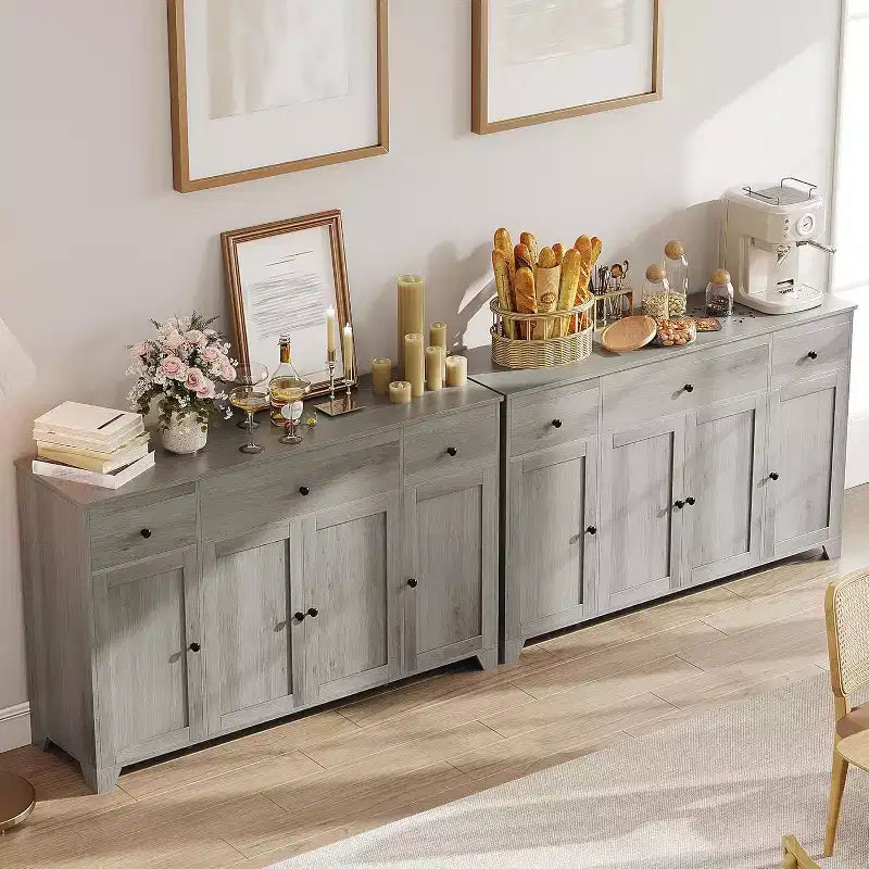 Mobile credenza buffet grande 55 pollici, mobile bar da cucina moderno in legno con 4 ante, 3 cassetti e ripiani regolabili per sala da pranzo cucina