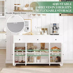 Mobile credenza buffet grande 55 pollici, mobile bar da cucina moderno in legno con 4 ante, 3 cassetti e ripiani regolabili per sala da pranzo cucina