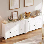 Mobile credenza buffet grande 55 pollici, mobile bar da cucina moderno in legno con 4 ante, 3 cassetti e ripiani regolabili per sala da pranzo cucina