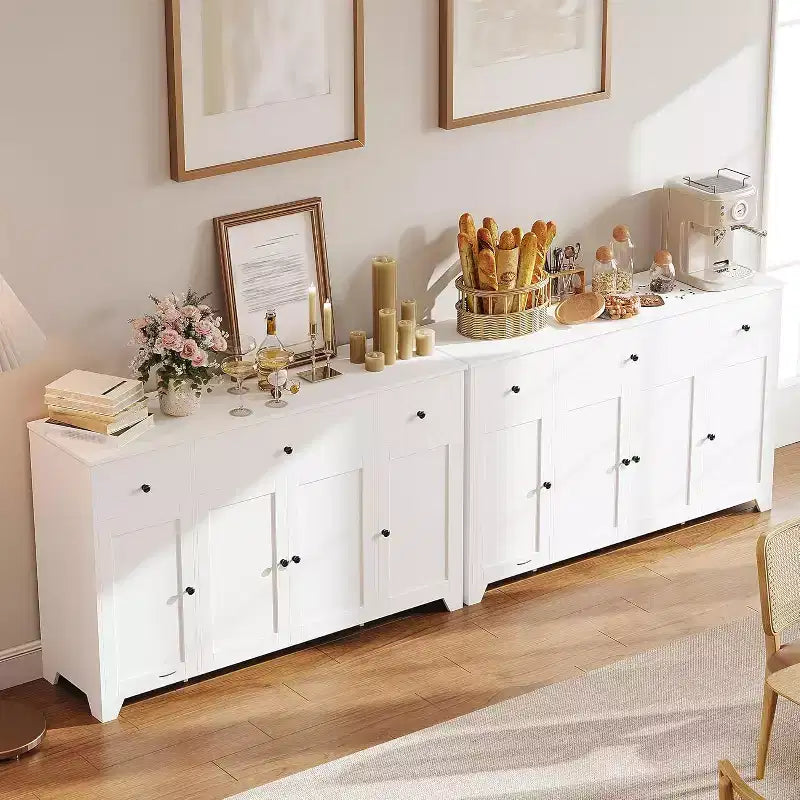 Mobile credenza buffet grande 55 pollici, mobile bar da cucina moderno in legno con 4 ante, 3 cassetti e ripiani regolabili per sala da pranzo cucina