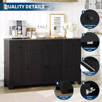 Mobile credenza buffet grande 55 pollici, mobile bar da cucina moderno in legno con 4 ante, 3 cassetti e ripiani regolabili per sala da pranzo cucina