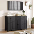Mobile credenza buffet grande 55 pollici, mobile bar da cucina moderno in legno con 4 ante, 3 cassetti e ripiani regolabili per sala da pranzo cucina