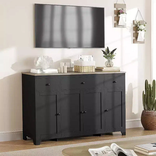Mobile credenza buffet grande 55 pollici, mobile bar da cucina moderno in legno con 4 ante, 3 cassetti e ripiani regolabili per sala da pranzo cucina