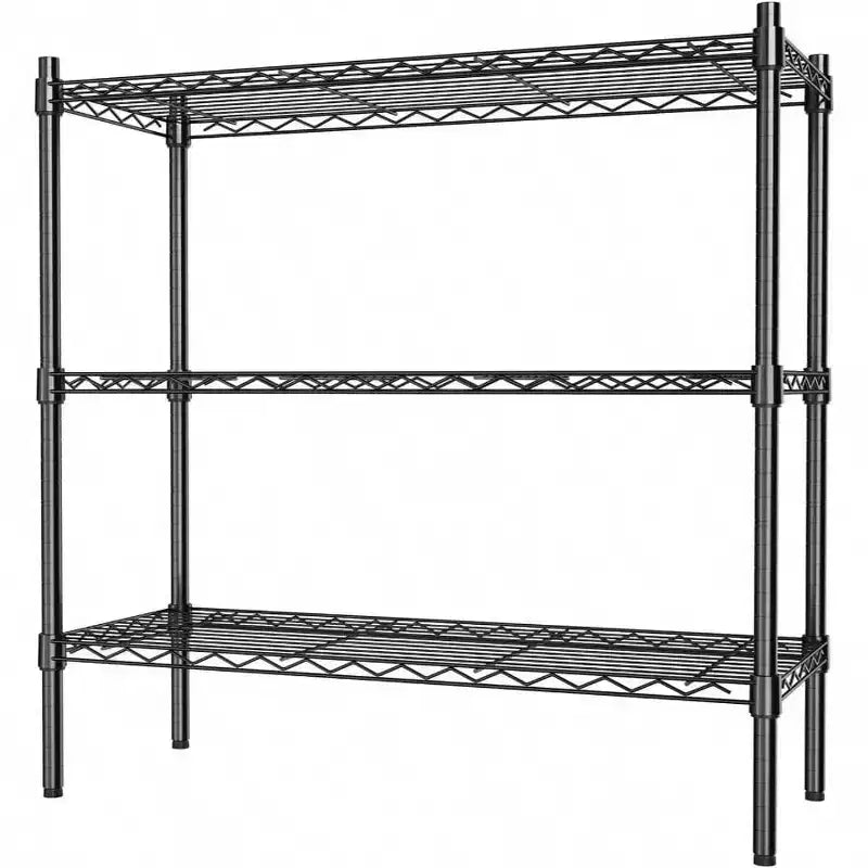3 - Shelf Storage Wire Shelves Heavy Duty 3 Tiers Standing Shelving Units Adjustable Metal Organizer Wire Rack Black