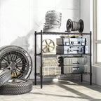 3 - Ripiani portaoggetti in filo metallico Resistente 3 ripiani Unità di scaffalatura a terra Organizer in metallo regolabile Scaffale in filo metallico Nero