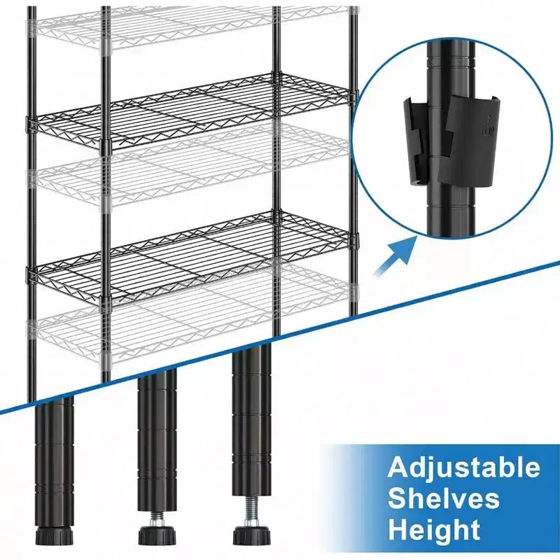 3 - Ripiani portaoggetti in filo metallico Resistente 3 ripiani Unità di scaffalatura a terra Organizer in metallo regolabile Scaffale in filo metallico Nero
