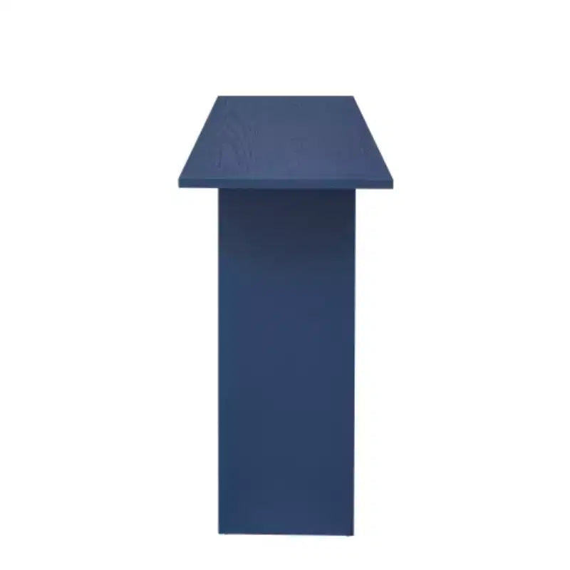 Consolle dal design curvo moderno blu con ripiano aperto, consolle eleganti per ingresso o soggiorno, come mobile contenitore o espositivo