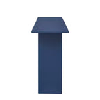 Consolle dal design curvo moderno blu con ripiano aperto, consolle eleganti per ingresso o soggiorno, come mobile contenitore o espositivo