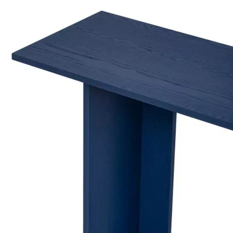 Consolle dal design curvo moderno blu con ripiano aperto, consolle eleganti per ingresso o soggiorno, come mobile contenitore o espositivo