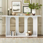 Consolle dal design curvo moderno blu con ripiano aperto, consolle eleganti per ingresso o soggiorno, come mobile contenitore o espositivo