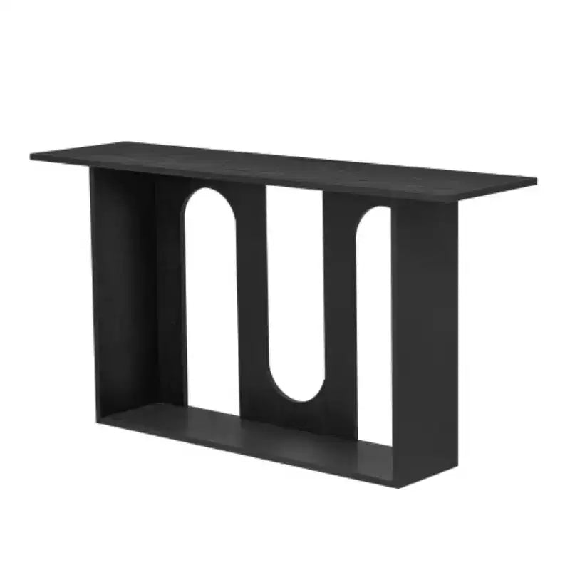 Consolle dal design curvo moderno blu con ripiano aperto, consolle eleganti per ingresso o soggiorno, come mobile contenitore o espositivo