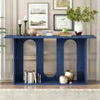 Consolle dal design curvo moderno blu con ripiano aperto, consolle eleganti per ingresso o soggiorno, come mobile contenitore o espositivo