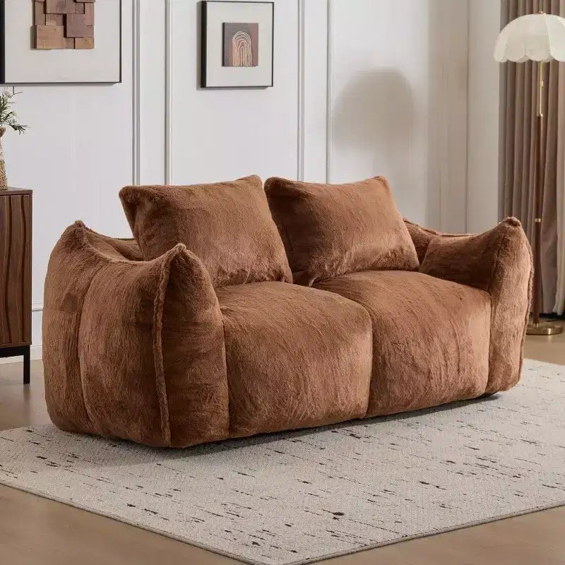 Divano sacco senza montaggio, Poltrona a sacco oversize e soffice da 191 cm con 2 cuscini, Divano a 2 posti in pelliccia sintetica per soggiorno, camera da letto